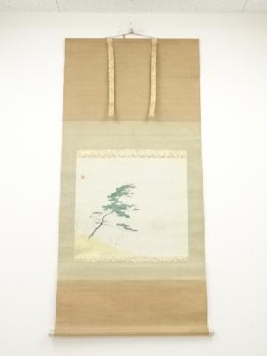 堀江春斎筆　松に月　肉筆絹本掛軸（共箱）